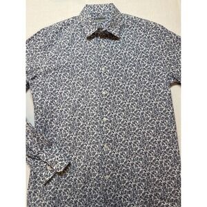 Express Mens Fitted Blue Floral‎ Print Button Down Shirt Long Sleeve Size M